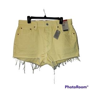 Levi's 501 size 33 washed pineapple yellow high rise raw hem shorts nwt